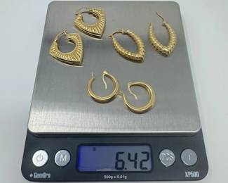 1 14KGoldHoopEarringLot3Pairs642gTotalWeight