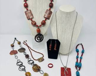 22 AgateStoneJewelryMixChunkyPendantsEarringsSterlingChain