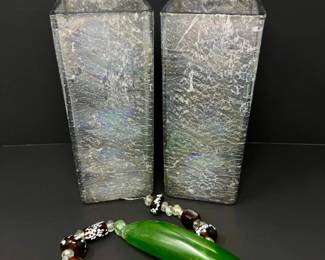 46 NewPairofLusterGlassHangingPlantersBeadedGlassOrnament