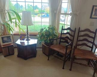2 chairs from dining set, plants, end table