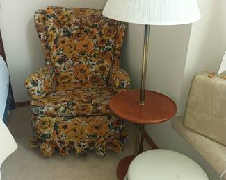 Floral chair and floor lamp