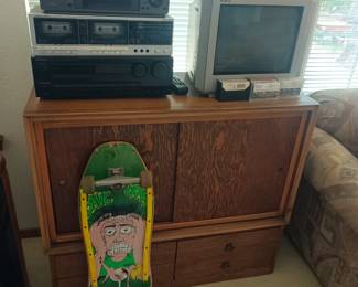 1980s skateboard and electronics