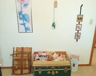 More old dolls and storage trunk.  This is the 'minimalist' wall.