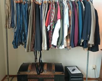 Mens clothing, steamer trunk and remote controlled heater