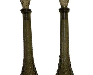 115 - Pair Mid-Century Empoli Decanters 25" green
