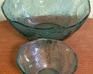 58 - 2 Blue Glass Bowls 11" & 6"
