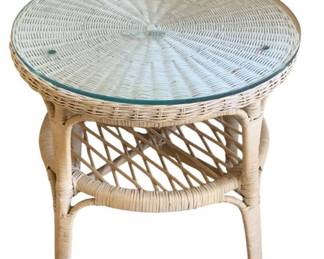 150 - Wicker Table w/ Glass Top 20 x 20