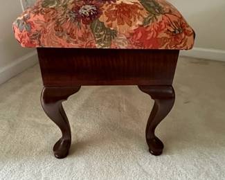 C108 - $20. Upholstered Storage Bench. One corner needs repair. Measures 37" wide x 14.5" deep x 17" tall.
