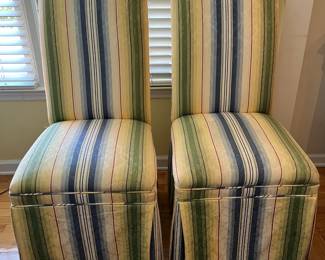 C154 - $60. PAIR of upholstered dining chairs. Measures 19.25" wide x 41" tall.