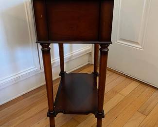 C3 - $75 PAIR of Bombay side tables with drawers. Measures 17.75" wide x 12" deep x 25" tall.