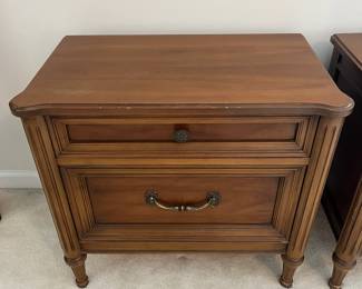 C16 - $75. PAIR of Nightstands. Measures 26" wide x 15" deep x 24" tall. They both have some wear on the finish from water but it's not down to the wood - just the finish.