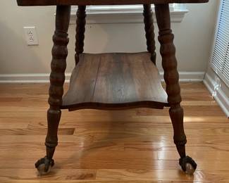 C1 - $175. Antique Oak Table with Glass Ball Feet. In very good antique condition. Sturdy. Measures 29.75" x 24" x 27.5" tall.