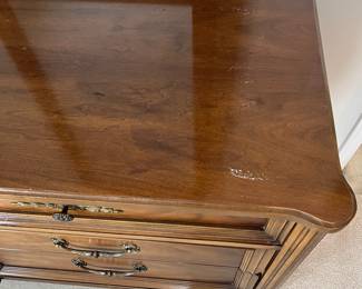 C30 - $175. Vintage Wooden Dresser. Measures 73.5" x 19" deep x 32.5" tall. Mirrors are 19.5" wide x 45" tall. All drawers slide. Very good vintage condition - just a few marks on the finish on the top.