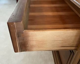 C16 - $75. PAIR of Nightstands. Measures 26" wide x 15" deep x 24" tall. They both have some wear on the finish from water but it's not down to the wood - just the finish.
