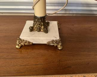 C45 - $25. Marble & Brass base table lamp. Measures 24" tall. Shade is in great condition!