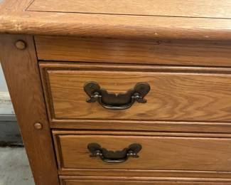 C116 - $65. Harvest Oak Small Dresser. Measures 32" wide x 18" deep x 30.5" tall.
