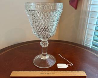 C73 - $15. Tall Indiana Glass Pedestal Dish. Measures 5.5" wide x 11" tall.