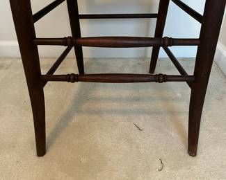 C102 - $50 PAIR of Antique Spindle Chairs. Single Caned - no holes but aged caning. Measures 16.5" wide x 17" floor to seat x 35.5" tall.