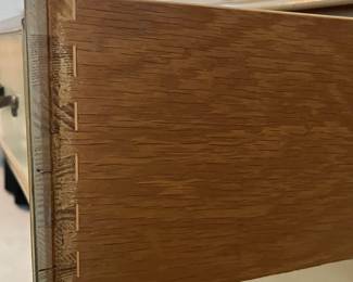 C9 - $150. Drexel Dresser with Mirror. Measures 63.5" x 22.5" deep x 34.5" tall. Mirror is 44.5" x 37". Minor crazing on the paint on the top.