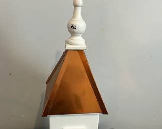 C144 - $80. Copper Roof Birdhouse. Measures 7" square x 22.5" tall.