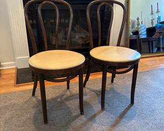 C81 - $95 PAIR of Bentwood Chairs with Plastic Upholstered Seats.