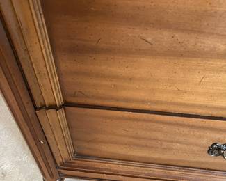 C11 - $100. Sherrill Furniture Co. Statesville, NC. Chest of Drawers. Measures 37" wide x 19" deep x 48" tall. A few minor scuffs & scratches but all drawers slide. Bottom drawer track is cracked so drawer sits at an odd angle - should be an easy fix! Good vintage condition!