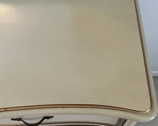 C9 - $150. Drexel Dresser with Mirror. Measures 63.5" x 22.5" deep x 34.5" tall. Mirror is 44.5" x 37". Minor crazing on the paint on the top.