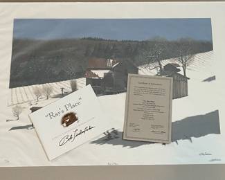 BT1 - $250. Bob Timberlake "Ray's Place". Unframed. In Original Packaging. Signed & Numbered. #1167/6791 (Selling from Bob Timberlake currently for $775.) One minor stain noted next to the numbers - probably outside where the frame would be.