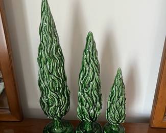 C24 - $450. *Rare* Vietri Cypress Trees signed Stefano Roselli - set of 3 in Green. Measures 11", 15.5" & 20". No issues noted.