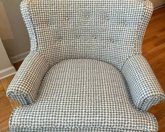 C156 - $175. Upholstered Chair & Ottoman. Measures 30.5" wide x 30" deep x 31" tall. Ottoman measures 23" x 18" x 14" tall.