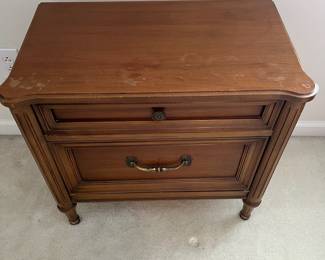 C16 - $75. PAIR of Nightstands. Measures 26" wide x 15" deep x 24" tall. They both have some wear on the finish from water but it's not down to the wood - just the finish.