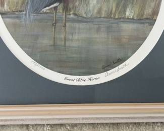 C10 - $50. PAIR of Signed Prints by Anne Smith. Great American Egret #325/1000. & Great Blue Heron #175/1000. Framed they measure 15" x 17.5" each.