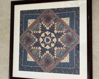C21 - $25. Hand Quilted - not pieced - framed quilt block Measures 21.5" square.