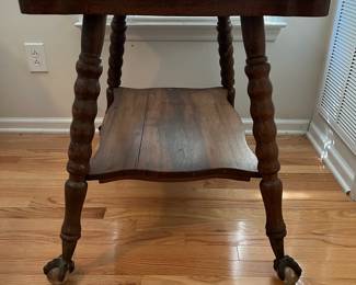 C1 - $175. Antique Oak Table with Glass Ball Feet. In very good antique condition. Sturdy. Measures 29.75" x 24" x 27.5" tall.