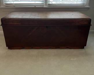 C19 - $50. Vintage Lane Cedar Chest. Top has been refinished at some point from significant wear (you can still see scratches) Inside is in very good condition. Measures 47" wide x 18.5" deep x 19" tall.