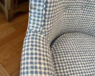C156 - $175. Upholstered Chair & Ottoman. Measures 30.5" wide x 30" deep x 31" tall. Ottoman measures 23" x 18" x 14" tall.