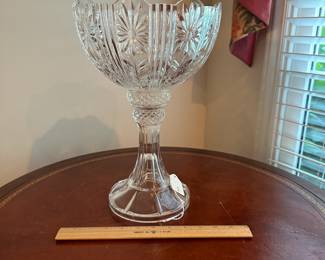C70 - $25. Tall Crystal Pedestal Bowl. Measures 9" wide x 15" tall.