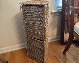 C48 - $15. Corner Shelf / Drawer Cabinet. Measures 13.5" wide x 10" deep x 26" tall.