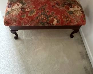 C108 - $20. Upholstered Storage Bench. One corner needs repair. Measures 37" wide x 14.5" deep x 17" tall.