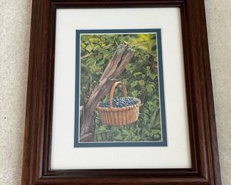 BT16 - $30. *Small* Bob Timberlake Framed & Matted Print. "Blueberries". Measures 9" x 11".