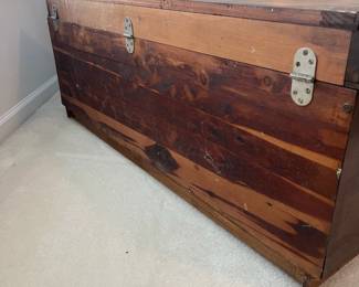 C19 - $50. Vintage Lane Cedar Chest. Top has been refinished at some point from significant wear (you can still see scratches) Inside is in very good condition. Measures 47" wide x 18.5" deep x 19" tall.