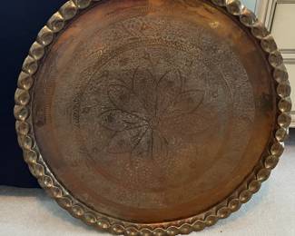 C114 - $60. Brass Wall Hanging Tray. Measures 30" round.