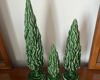 C24 - $450. *Rare* Vietri Cypress Trees signed Stefano Roselli - set of 3 in Green. Measures 11", 15.5" & 20". No issues noted.