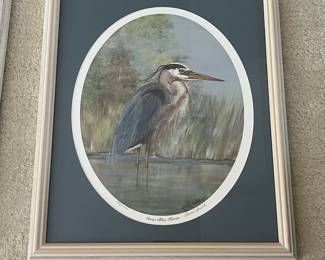 C10 - $50. PAIR of Signed Prints by Anne Smith. Great American Egret #325/1000. & Great Blue Heron #175/1000. Framed they measure 15" x 17.5" each.