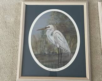 C10 - $50. PAIR of Signed Prints by Anne Smith. Great American Egret #325/1000. & Great Blue Heron #175/1000. Framed they measure 15" x 17.5" each.
