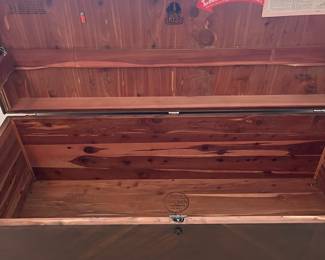 C19 - $50. Vintage Lane Cedar Chest. Top has been refinished at some point from significant wear (you can still see scratches) Inside is in very good condition. Measures 47" wide x 18.5" deep x 19" tall.