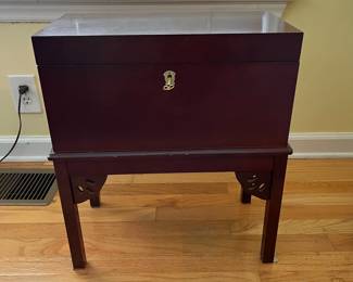 C4 - $40. Small Chest on Stand with key! Measures 17.5" wide x 10" deep x 20.5" tall.