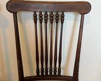 C102 - $50 PAIR of Antique Spindle Chairs. Single Caned - no holes but aged caning. Measures 16.5" wide x 17" floor to seat x 35.5" tall.