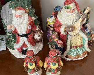 C28 - $30 OCI Santa Cookie Jar 11" tall. $12 Fitz & Floyd Salt & Pepper Shakers 6" tall. $35 Fitz & Floyd Cookie Jar 10" tall.