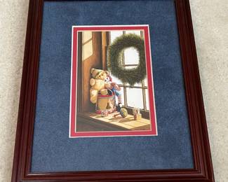 BT17 - $30. *Small* Bob Timberlake Print. "Christmas Pals" Framed & Matted measures 8.5" x 10.5".